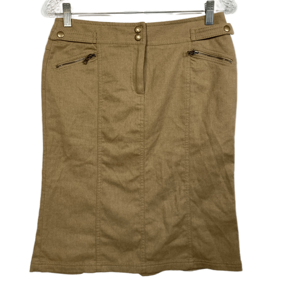 Express‎ Skirt Womens Sz 4 Tan Brown Wool Military Trumpet Hem Zip Pockets